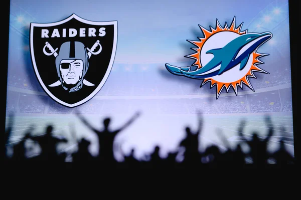 Las Vegas Raiders Miami Dolphins Fans Support Nfl Game Silhouette — Stock Photo, Image