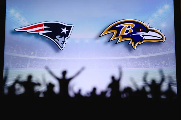 New England Patriots Baltimore Ravens Fans Apoyo Juego Nfl Silueta — Foto de Stock