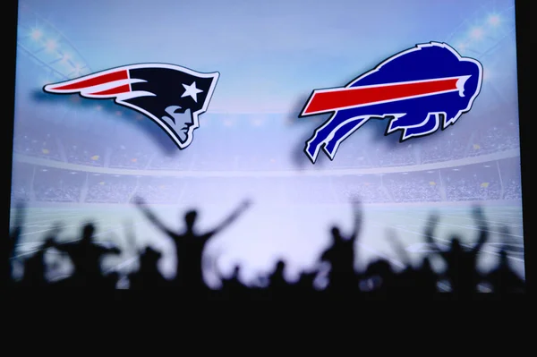 New England Patriots Buffalo Bills Fãs Apoiam Nfl Game Silhueta — Fotografia de Stock