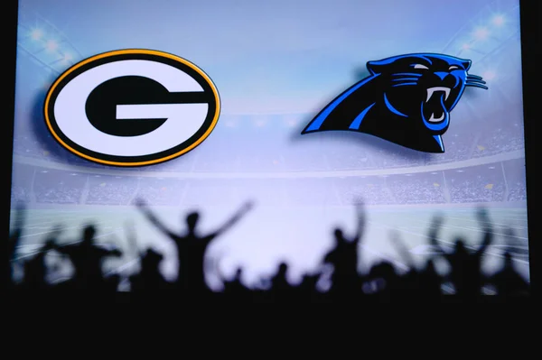 Green Bay Packers Carolina Panthers Podpora Fanoušků Hře Nfl Silueta — Stock fotografie