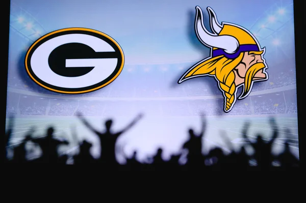 Green Bay Packers Minnesota Vikings Fans Support Nfl Game Silhouette — Stock Photo, Image