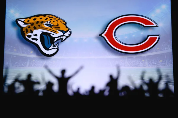 Jacksonville Jaguars Chicago Bears Fans Support Nfl Game Silhouette Supporters — Stock Photo, Image