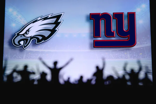 Philadelphia Eagles New York Giants Fãs Apoiam Nfl Game Silhueta — Fotografia de Stock