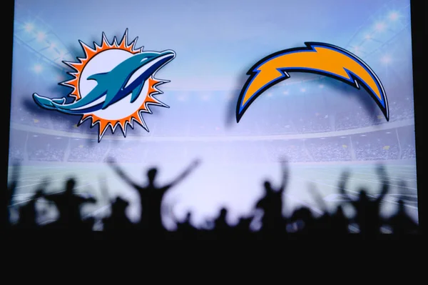 Miami Dolphins Los Angeles Chargers Fans Support Nfl Game Silhouette — Stock Photo, Image