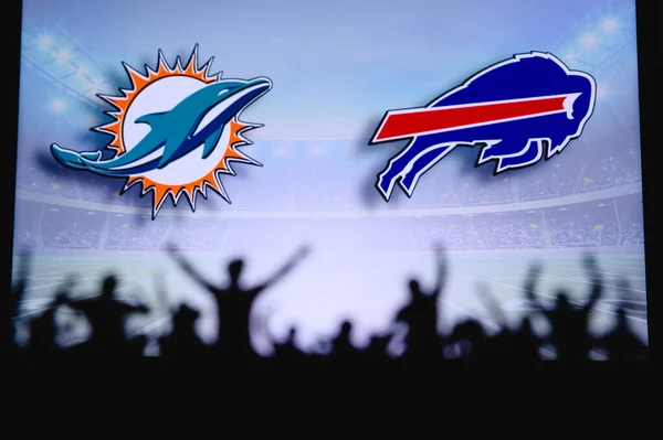 Miami Dolphins Buffalo Bills Fans Support Nfl Game Silhouette Supporters — Stock Photo, Image