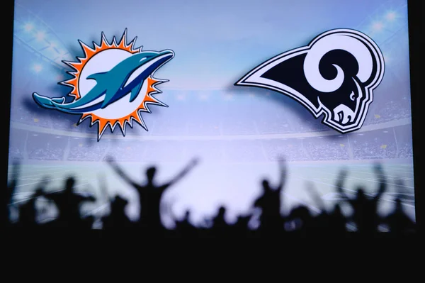 Miami Delfíni Los Angeles Rams Podpora Fanoušků Hře Nfl Silueta — Stock fotografie