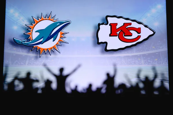 Miami Dolphins Kansas City Chiefs Fans Support Nfl Game Silhouette — Stock Photo, Image