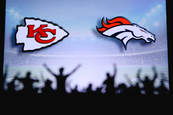 Kansas City Chiefs Denver Broncos Fãs Apoiam Nfl Game Silhueta — Fotografia de Stock