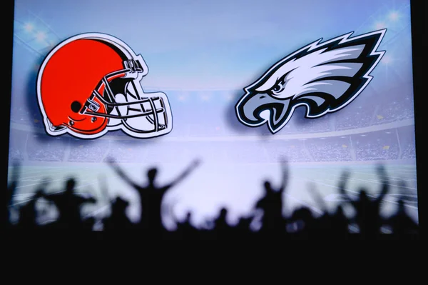 Cleveland Browns Philadelphia Eagles Fãs Apoiam Nfl Game Silhueta Apoiantes — Fotografia de Stock