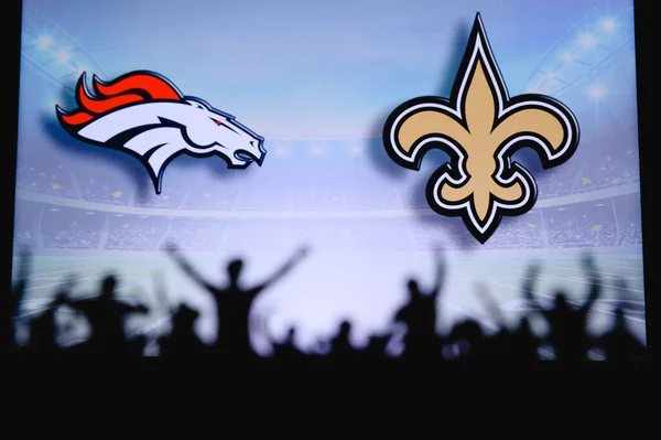 Denver Broncos New Orleans Saints Fãs Apoiam Nfl Game Silhueta — Fotografia de Stock