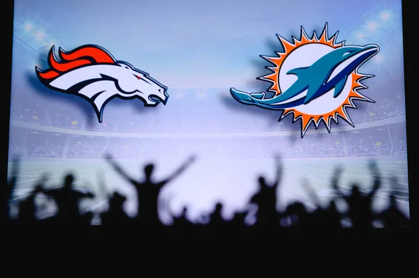 Denver Broncos Miami Dolphins Fãs Apoiam Nfl Game Silhueta Apoiantes — Fotografia de Stock