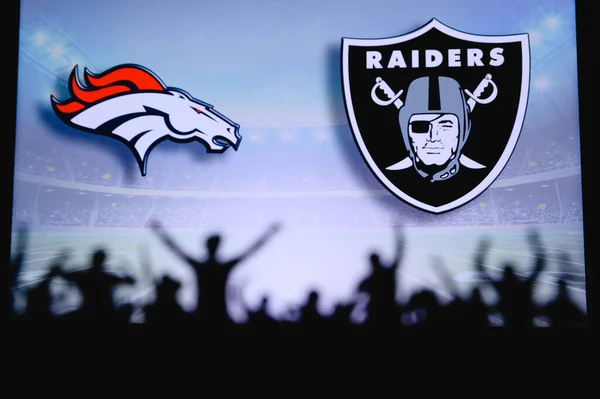 Denver Broncos Las Vegas Raiders Fãs Apoiam Nfl Game Silhueta — Fotografia de Stock