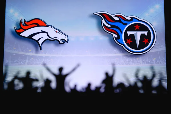 Denver Broncos Tennessee Titans Fans Support Nfl Game Silhouette Supporters — Stock Photo, Image