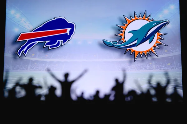 Buffalo Bills Miami Dolphins Fans Support Nfl Game Silhouette Supporters — Stock Photo, Image