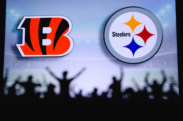 Cincinnati Bengals Pittsburgh Steelers Підтримує Nfl Game Силует Прихильників Великий — стокове фото