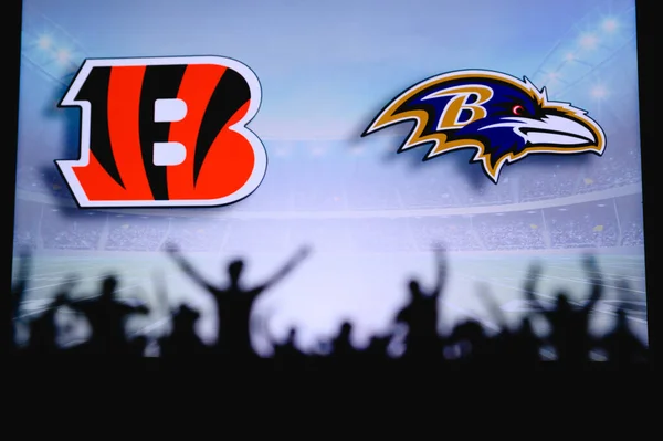 Cincinnati Bengals Kontra Baltimore Ravens Rajongók Támogatják Nfl Game Silhouette — Stock Fotó