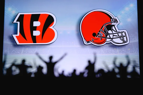 Cincinnati Bengals Cleveland Browns Підтримує Nfl Game Силует Прихильників Великий — стокове фото