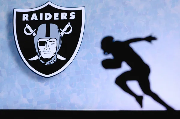 Las Vegas Raiders Silhouette Eines Amerikanischen Fußballprofis Logo Des Nfl — Stockfoto