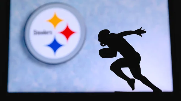Pittsburgh Steelers Silueta Profesionálního Amerického Fotbalisty Logo Klubu Nfl Pozadí — Stock fotografie