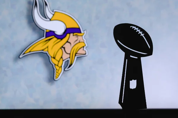 Minnesota Vikings Professionell Amerikansk Fotbollsklubb Silhuett Nfl Trofé Logotyp För — Stockfoto