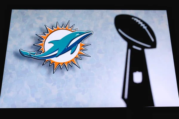 Miami Dolphins Professional American Football Club Silhouette Nfl Trophy Logo — Stock Photo, Image