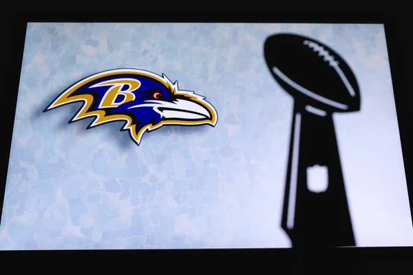 Baltimore Ravens Professionell Amerikansk Fotbollsklubb Silhuett Nfl Trofé Logotyp För — Stockfoto