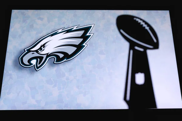 Philadelphia Eagles Profi Amerikai Labdarúgó Klub Sziluett Nfl Trófea Logó — Stock Fotó