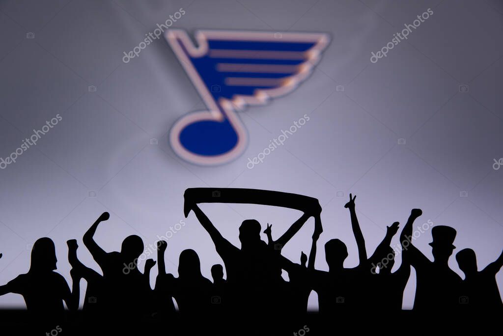 TORONTO, CANADA, 17. JULY: St. Louis Blues Fans celebrate and support the NHL hockey Team.