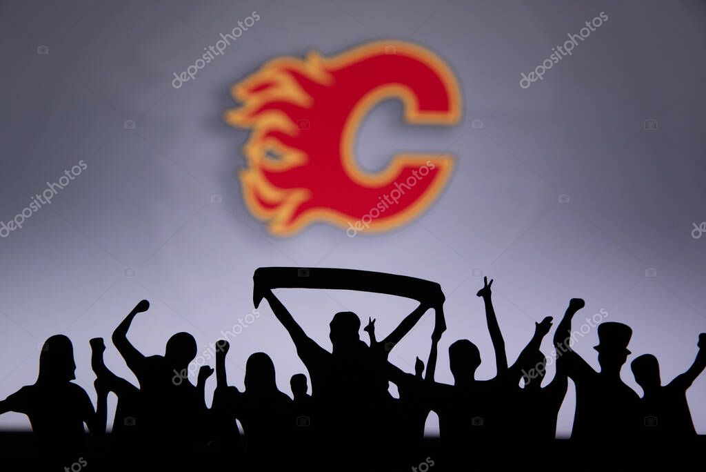 TORONTO, CANADA, 17. JULY: Calgary Flames Fans celebrate and support the NHL hockey Team.