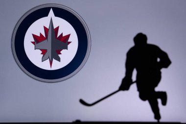TORONTO, Kanada, 17. Winnipeg Jets konsept fotoğrafı. Profesyonel NHL hokey oyuncusunun silueti