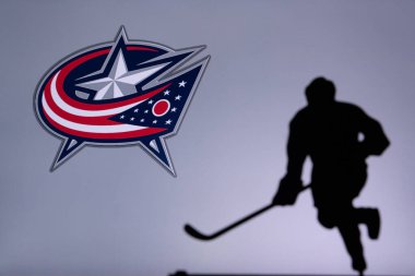 TORONTO, Kanada, 17. Columbus Blue Jackets konsept fotoğrafı. Profesyonel NHL hokey oyuncusunun silueti