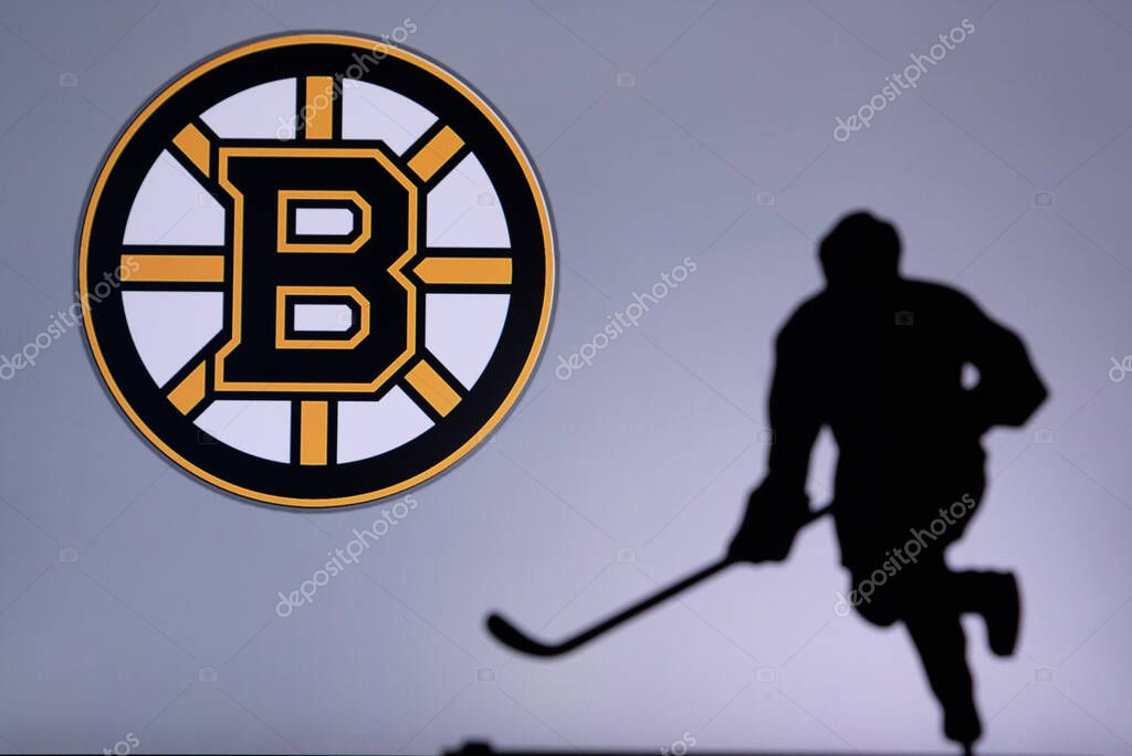 TORONTO, CANADA, 17. JULY: Boston Bruins Concept photo. silhouette of profesiional NHL hockey player