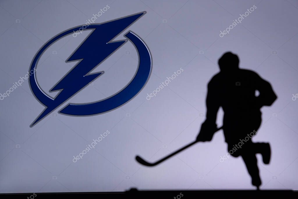 TORONTO, CANADA, 17. JULY: Tampa Bay Lightning Concept photo. silhouette of profesiional NHL hockey player
