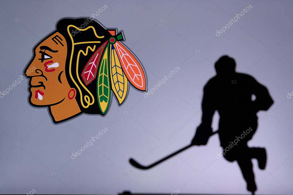TORONTO, CANADA, 17. JULY: Chicago Blackhawks Concept photo. silhouette of profesiional NHL hockey player