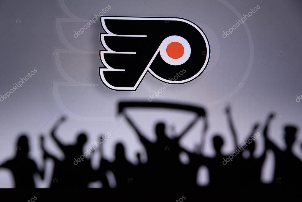 TORONTO, CANADA, 17. JULY: Philadelphia FlyersFans Silhouette. Crowd celebrate and support the NHL hockey Team. Sport photo, edit space