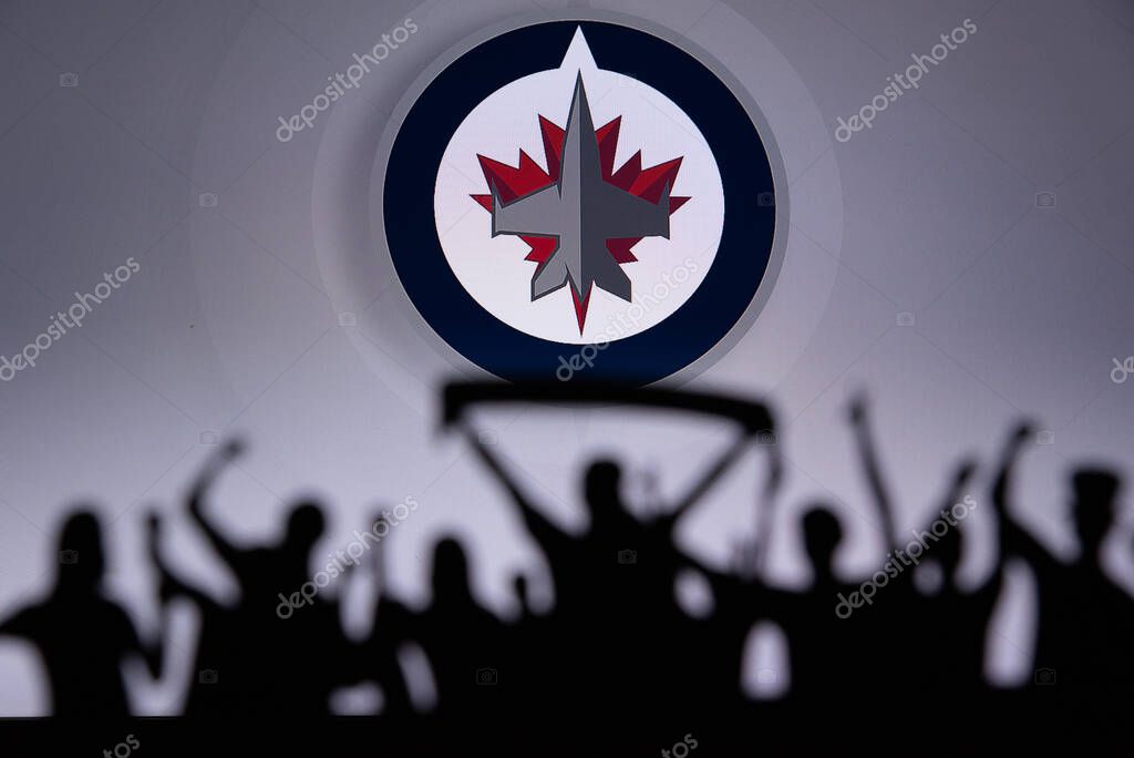 TORONTO, CANADA, 17. JULY: Winnipeg JetsFans Silhouette. Crowd celebrate and support the NHL hockey Team. Sport photo, edit space