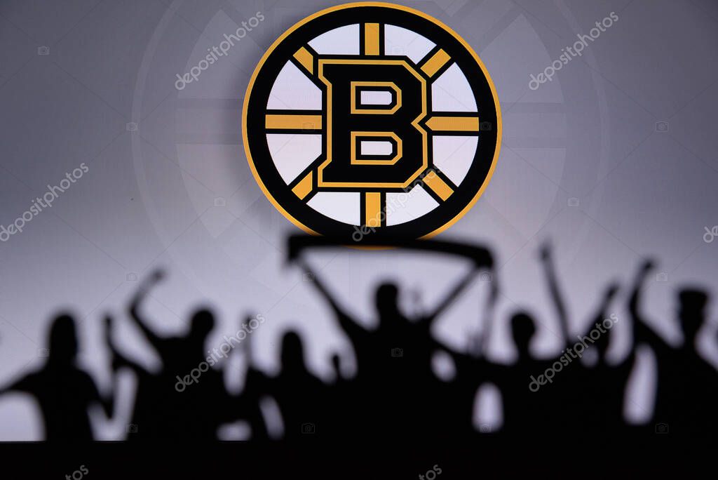 TORONTO, CANADA, 17. JULY: Boston BruinsFans Silhouette. Crowd celebrate and support the NHL hockey Team. Sport photo, edit space