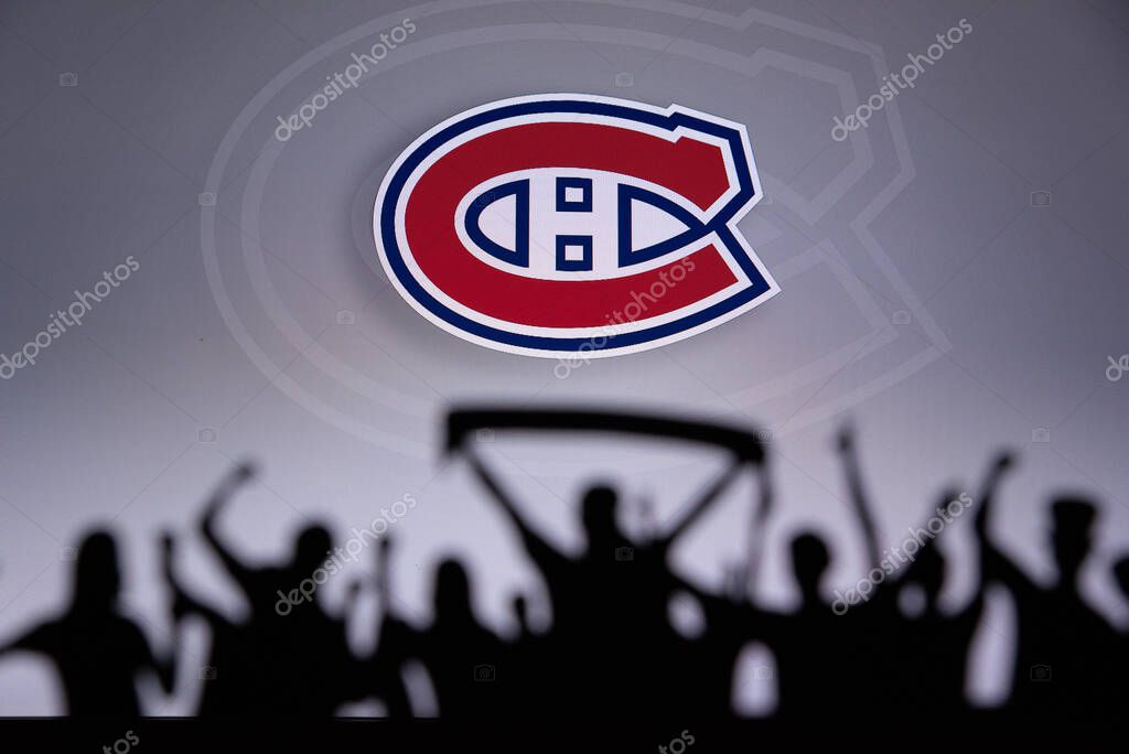 TORONTO, CANADA, 17. JULY: Montreal CanadiensFans Silhouette. Crowd celebrate and support the NHL hockey Team. Sport photo, edit space