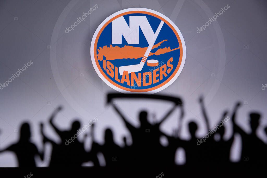 TORONTO, CANADA, 17. JULY: New York IslandersFans Silhouette. Crowd celebrate and support the NHL hockey Team. Sport photo, edit space