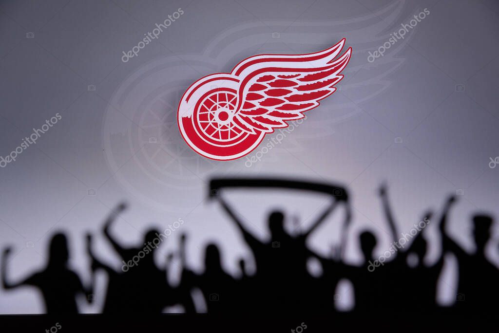 TORONTO, CANADA, 17. JULY: Detroit Red WingsFans Silhouette. Crowd celebrate and support the NHL hockey Team. Sport photo, edit space