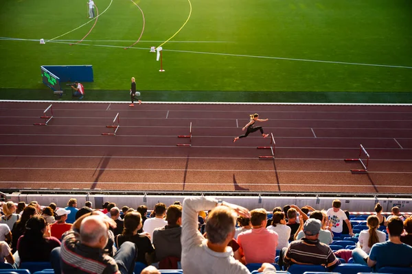 Ostrava Czech Republic September 2020 Track Field Athlete Warming Hurdles — Stock Photo, Image