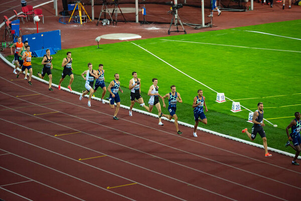OSTRAVA, CZECH REPUBLIC, SEPTEMBER. 8. 2020: Track and Field Race, professional athletes on athletics Track. 800 meters meters race. Preparation for summer olympic game in Tokyo 2021