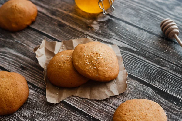 Tasty honey cookies. Cookies on the table. Country style