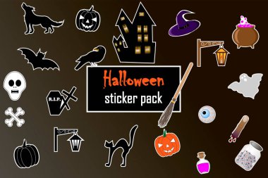 Cadılar Bayramı için çıkartma seti. Vektör illüstrasyonu.