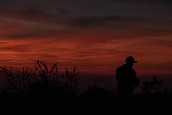 Negative Space Sunset Man Silhouette — Stock Photo, Image