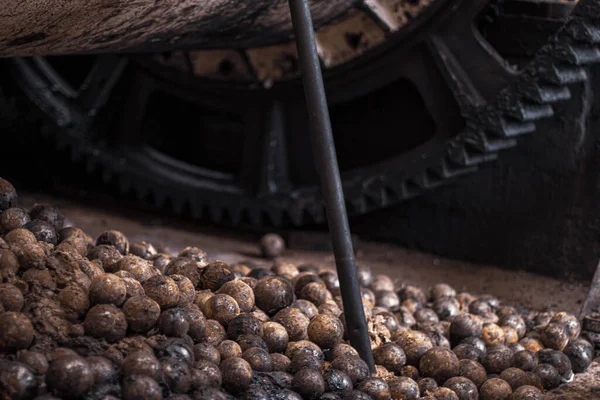 steel balls next to mining ball mill