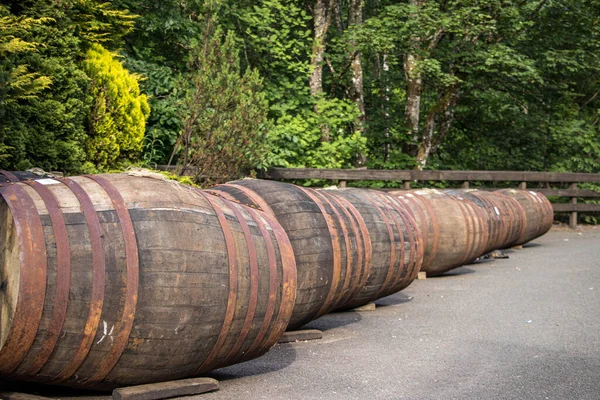 Botti Whisky Fuori Una Distilleria Scozzese — Foto Stock