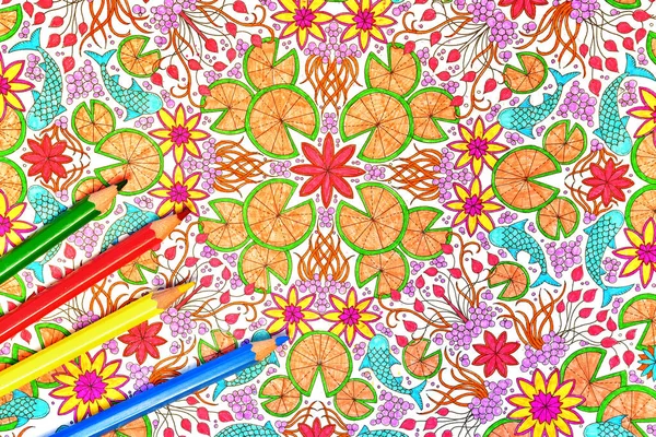 Antystresowa Kolorowanka Dla Każdego Małe Elementy Tworzą Wzór Kolorowania Ołówkami — Zdjęcie stockowe