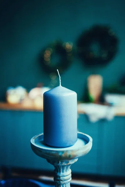 Christmas candle on the table. new Year