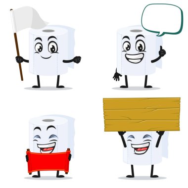 Boş işaret temalı rulo tuvalet kağıdı maskotu veya karakter koleksiyonu çizimi